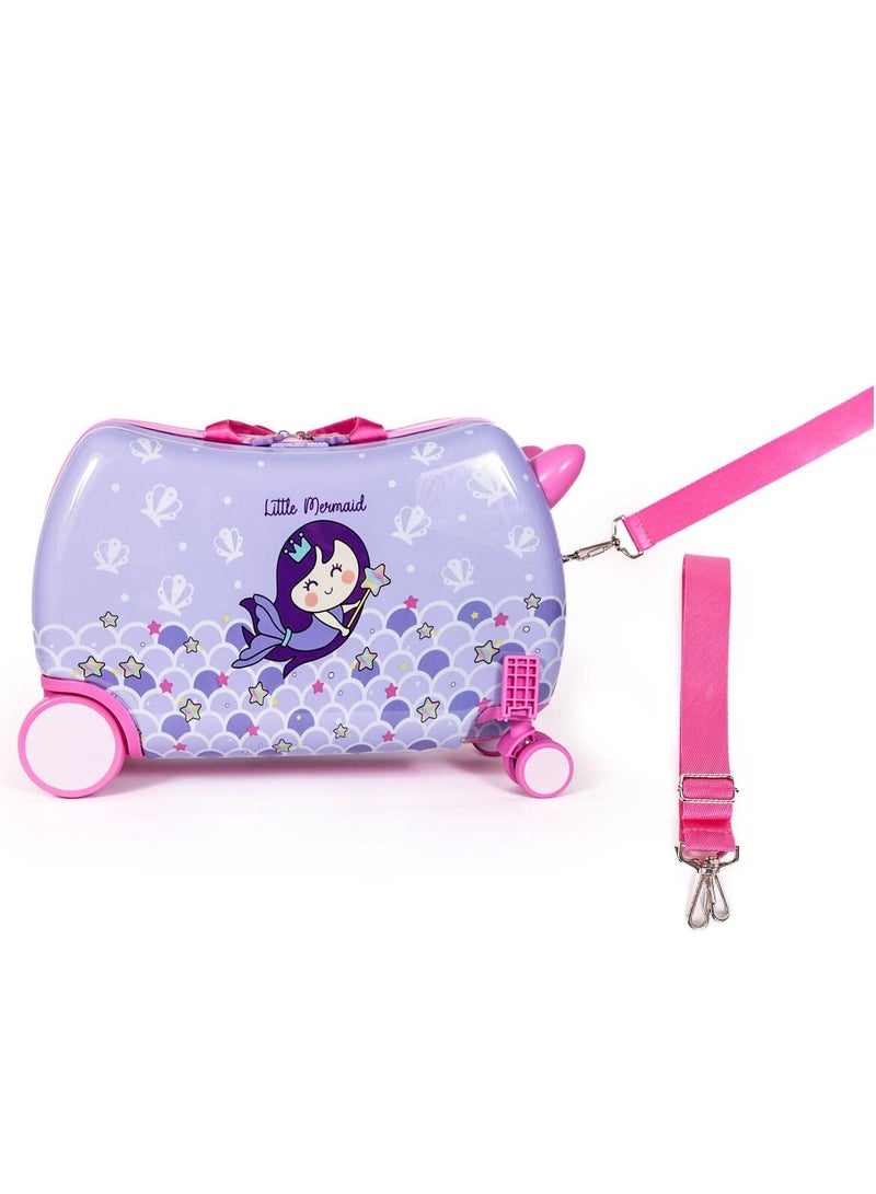 ميلك آند مو حقيبة سفر للأطفال قابلة للركوب بسعة 21 لتر، عجلات دوّارة 360°، تتحمل وزن ركوب حتى 50 كغ، حقيبة يد متينة للسفر، تصميم واسع ومريح للركوب، ممتعة وآمنة للأطفال من عمر 2 إلى 6 سنوات – تصميم الحورية الصغيرة (Little Mermaid) - Image 5