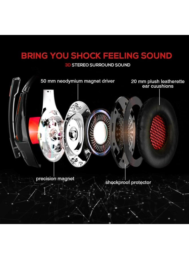 Beexcellent - GM5 Gaming Headset, 7.1 Surround Sound PS4 Headset with Microphone, For Games, PC Headphones, Heavy Bass, Telescopic, Noise Isolation, Wired, FPS Compatible, LED Light - Image 1