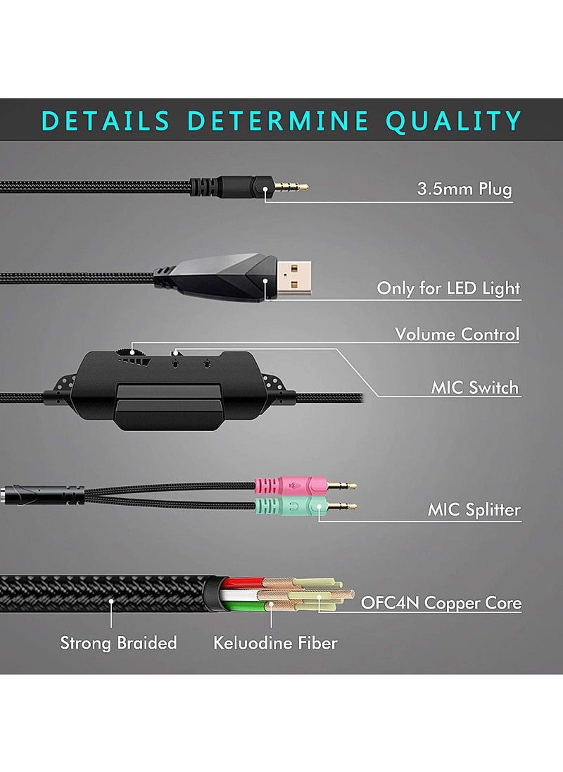 GM5 Gaming Headset, 7.1 Surround Sound PS4 Headset with Microphone, For Games, PC Headphones, Heavy Bass, Telescopic, Noise Isolation, Wired, FPS Compatible, LED Light - pzsku/Z88B5F74CBD9B70F8A84CZ/45/_/1708598379/b125d066-a037-4170-bd72-50b3bdb82dd1