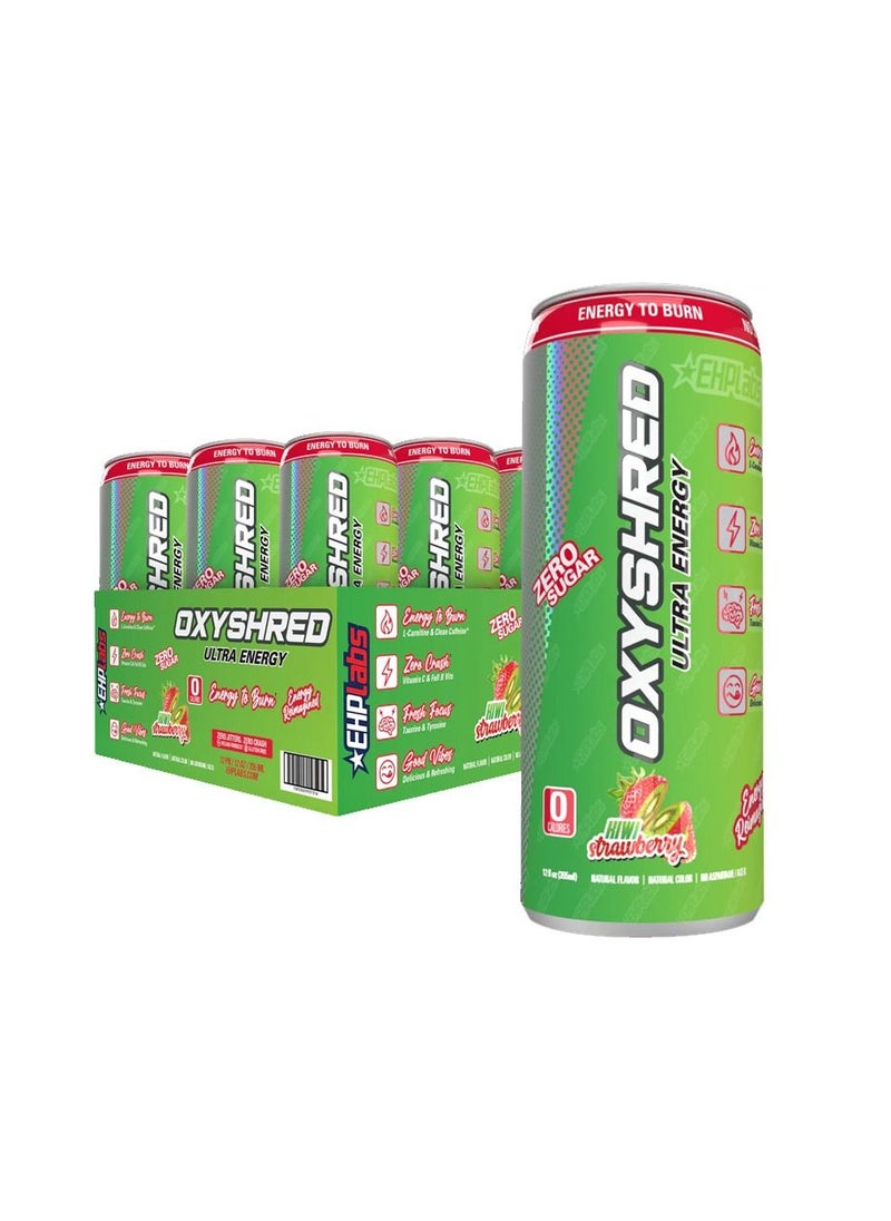 EHP Labs - OxyShred Ultra Energy Drink by EHPlabs - Performance Carbonated Energy Drink with Zero Fat, Zero Sugar, Zero Carbs & Zero Calories, 100% Natural, Kiwi Strawberry (12-Pack) - Image 1