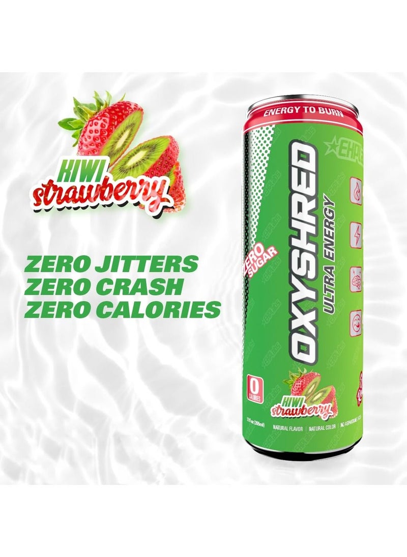 EHP Labs - OxyShred Ultra Energy Drink by EHPlabs - Performance Carbonated Energy Drink with Zero Fat, Zero Sugar, Zero Carbs & Zero Calories, 100% Natural, Kiwi Strawberry (12-Pack) - Image 1