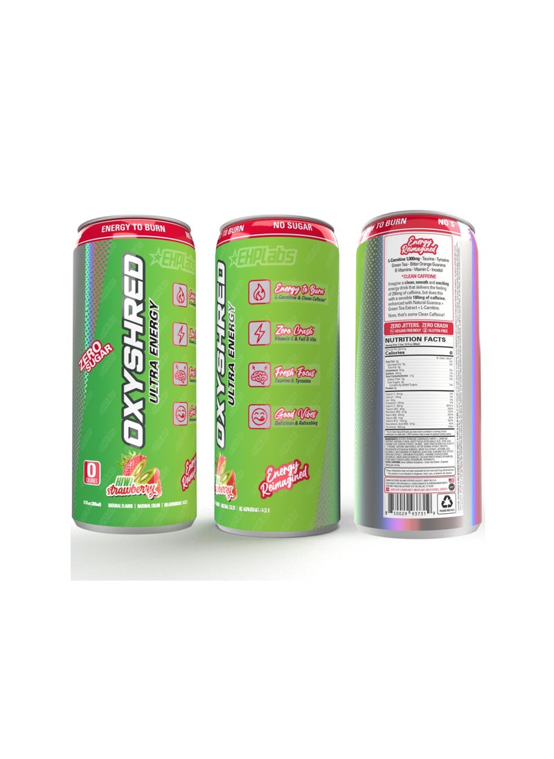 EHP Labs - OxyShred Ultra Energy Drink by EHPlabs - Performance Carbonated Energy Drink with Zero Fat, Zero Sugar, Zero Carbs & Zero Calories, 100% Natural, Kiwi Strawberry (12-Pack) - Image 1