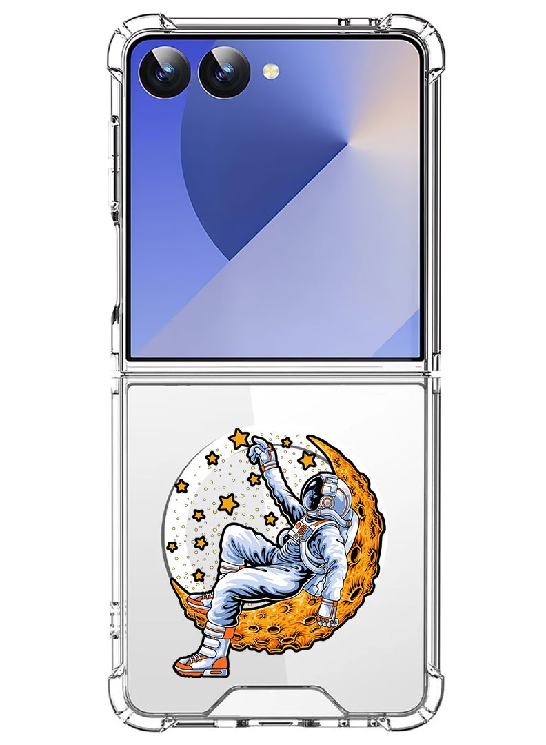 Theodor Magnetic Case for Samsung Galaxy Z Flip 7 Compatible with MagSafe Wireless Charging, Shockproof Phone Bumper Cover Astronaut lying on moon - Image 1