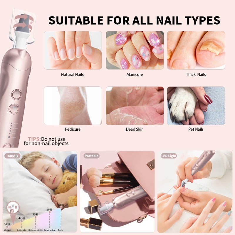 Hoxida Manicure Pedicure Kit with Case, Professional Nail Grinder for Senior Thick Toenail, Cordless Electric Nail File, 5 Speeds Pedicure Tools for feet Callus Remover, Nail Drill for Women Hand Feet Care - Image 5