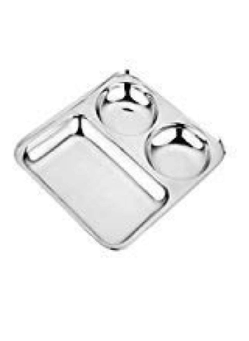 Expresso Expresso Stainless Steel 3 in 1 Pav Bhaji Plate | Three Compartment Dinner Plate| Set of 1 Pieces_Small Size, Silver, Standard 