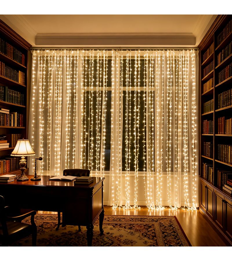 9.8x9.8 Feet 300 LED Curtain Lights Golden Warm Color 8 Functions for Window Hanging Bedroom Wedding Birthday Ramadan Holiday Indoor Wall Decoration - Image 5