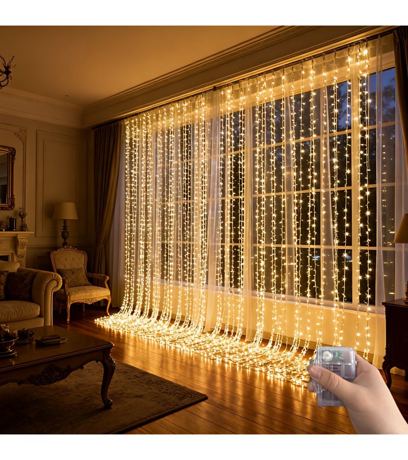 9.8x9.8 Feet 300 LED Curtain Lights Golden Warm Color 8 Functions for Window Hanging Bedroom Wedding Birthday Ramadan Holiday Indoor Wall Decoration - Image 4