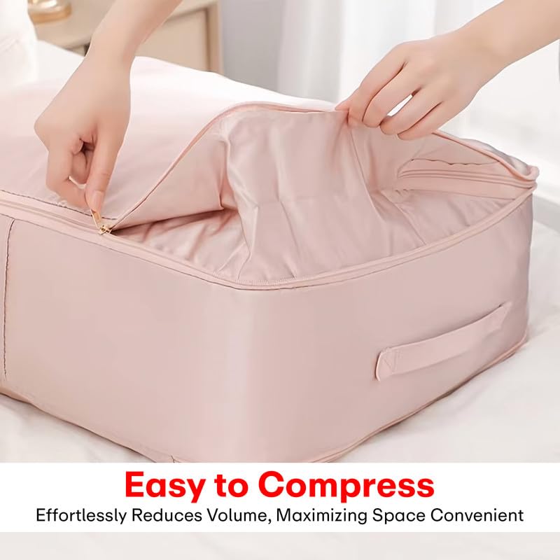 Prime Pick Storage Bag Foldable Bedding Organizer Large Capacity Waterproof Zipper Clothes Blanket Storage Bin Space Saving Wardrobe Storage Pink Large Size Pack of 1 - Image 5
