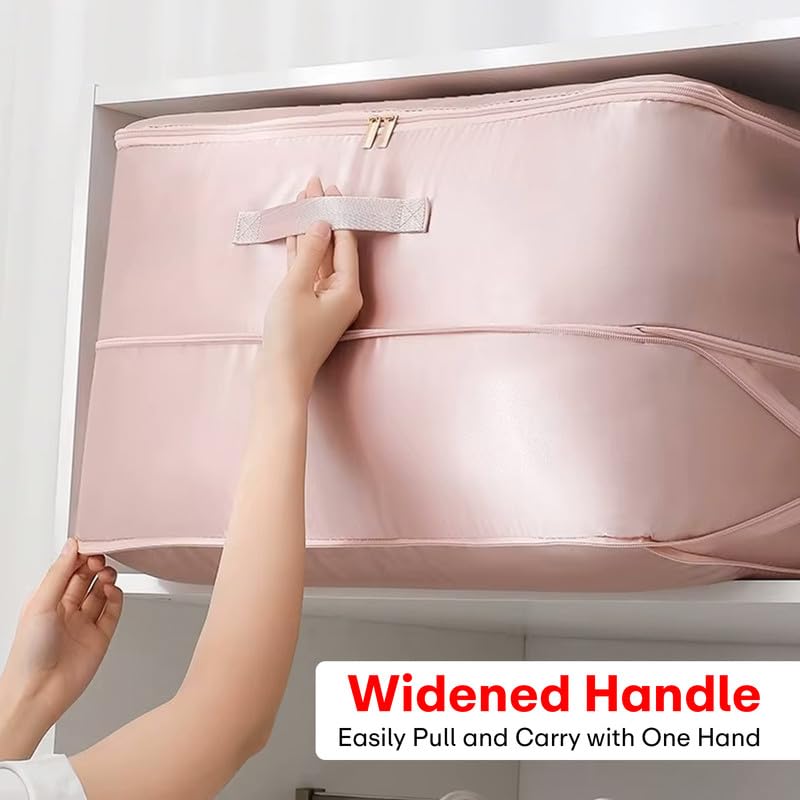 Prime Pick Storage Bag Foldable Bedding Organizer Large Capacity Waterproof Zipper Clothes Blanket Storage Bin Space Saving Wardrobe Storage Pink Large Size Pack of 1 - Image 2