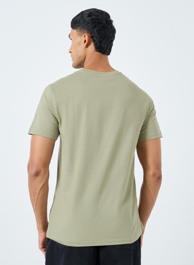Styli Me Khaki Embroidered Slogan Cotton T-Shirt - Image 4