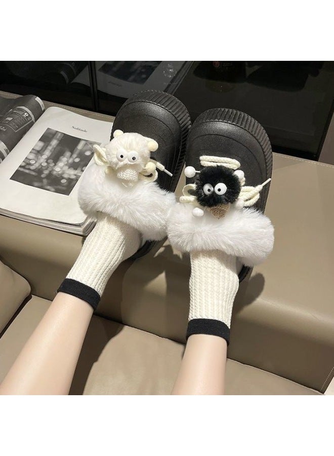 Slip-on Hole Shoes Cartoon Cute Diy Removable Plush Insole Indoor And Outdoor Hole-through Thermal Cotton Slippers