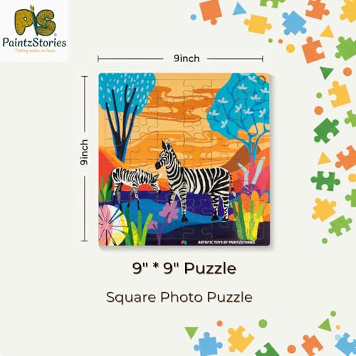 PAINTZSTORIES A Loving Pair of Zebras Wooden Puzzle | 1 Set 48 Pieces Jigsaw Puzzle | Educational Puzzle for Cognitive & Motor Skills Development | Birthday Gift for Kids | 4+ Years | Size 9 * 9 Inch - Image 3