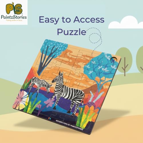 PAINTZSTORIES A Loving Pair of Zebras Wooden Puzzle | 1 Set 48 Pieces Jigsaw Puzzle | Educational Puzzle for Cognitive & Motor Skills Development | Birthday Gift for Kids | 4+ Years | Size 9 * 9 Inch - Image 5