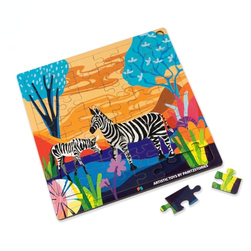 PAINTZSTORIES A Loving Pair of Zebras Wooden Puzzle | 1 Set 48 Pieces Jigsaw Puzzle | Educational Puzzle for Cognitive & Motor Skills Development | Birthday Gift for Kids | 4+ Years | Size 9 * 9 Inch - Image 1