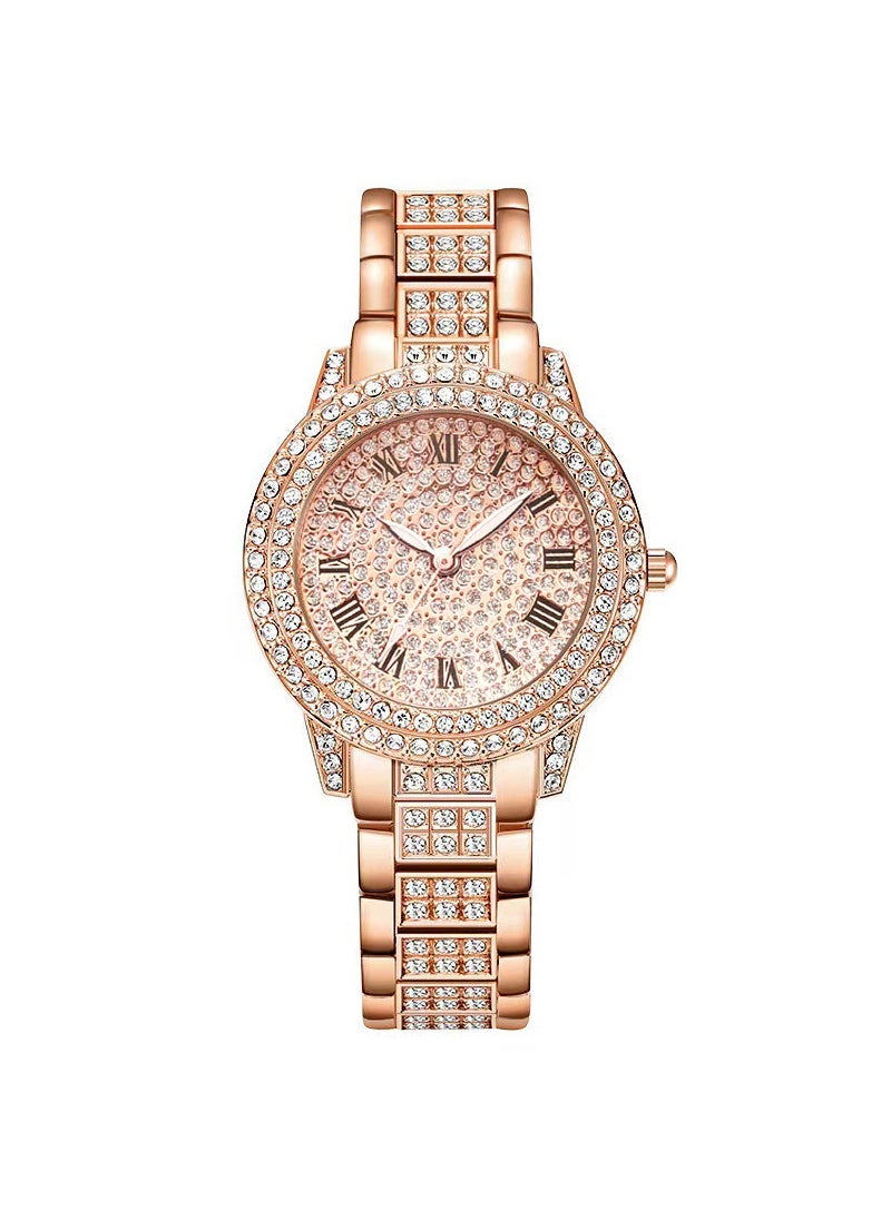 Vintage Roman Dial Diamond Ladies Quartz Watch Rose Gold