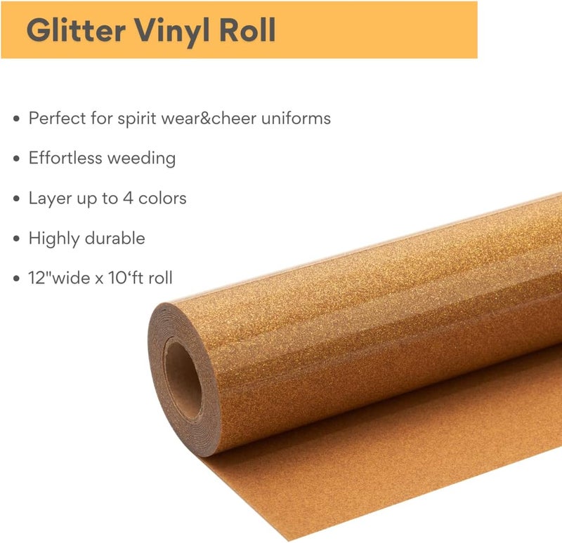 FANSGUAR Gold Glitter HTV Roll -12" x10ft Iron on Heat Transfer Vinyl for DIY Shirts Gifts(Old Gold) - Image 2