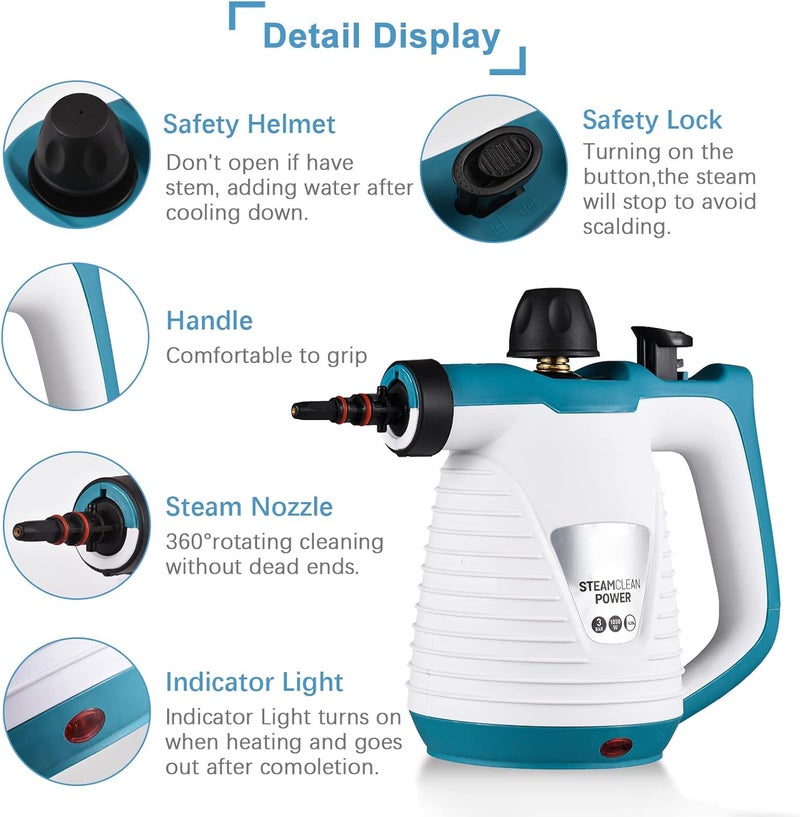 Eacam Handheld Steam Cleaner 1050W High Temperature Pressurized Steam Cleaning Tool with 9PCS Accessory Portable Multifunction Steamer for Kitchen Sofa Bathroom Car Window - Image 4