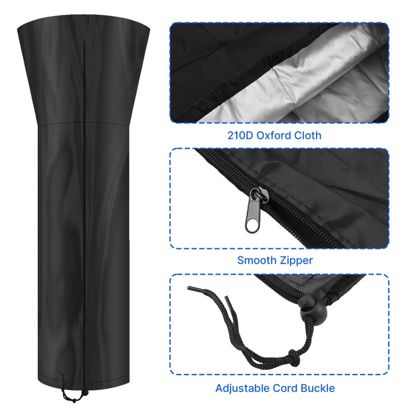 7.4Ft Outdoor Patio Heater Cover with Zipper and Drawstring Dust-proof Waterproof UV-Resistant Windproof 210D Oxford Cloth Heater Cover for Standing Heater from high sun exposure rain snow and extreme weather - Image 3