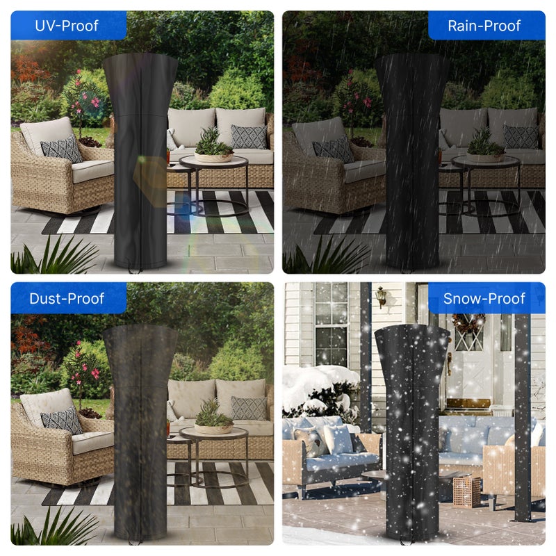 7.4Ft Outdoor Patio Heater Cover with Zipper and Drawstring Dust-proof Waterproof UV-Resistant Windproof 210D Oxford Cloth Heater Cover for Standing Heater from high sun exposure rain snow and extreme weather - Image 2