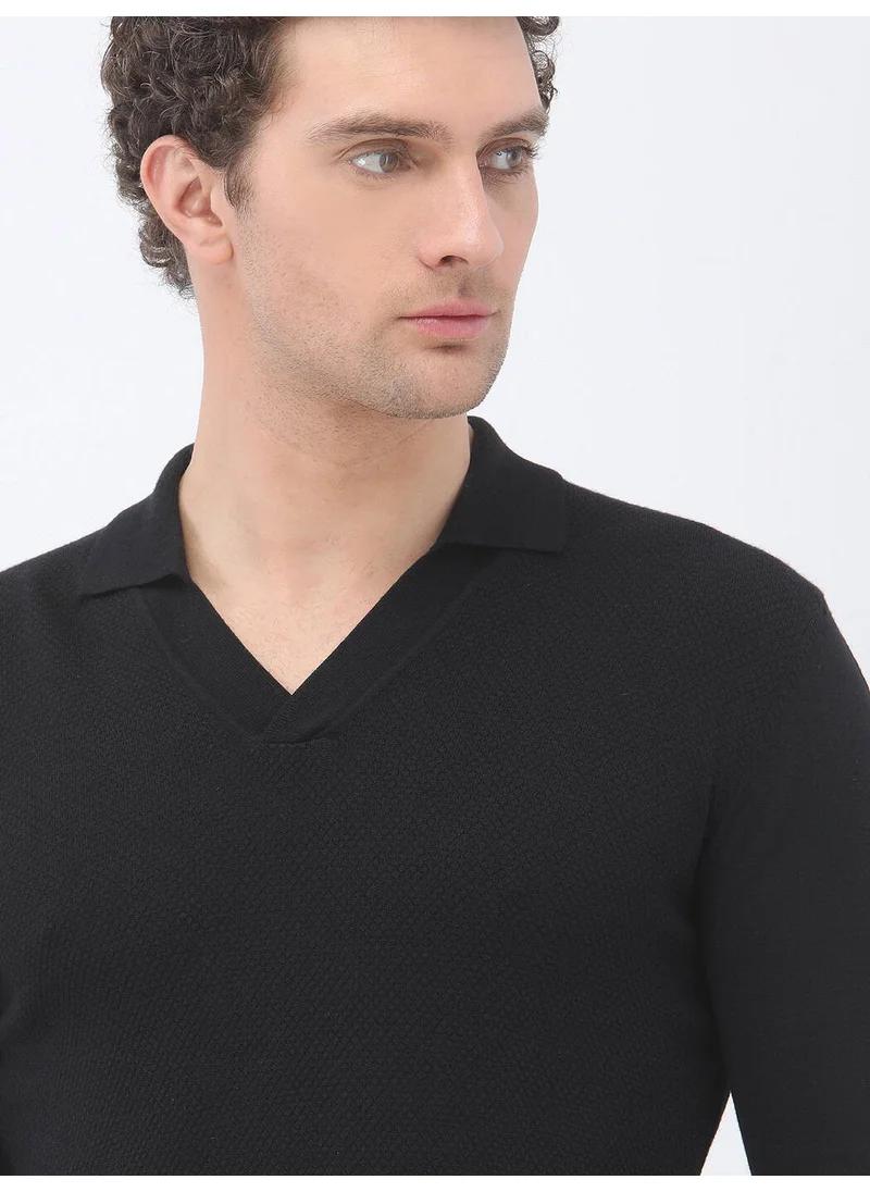 Kip Black Polo Neck Wool Blend Knitwear
