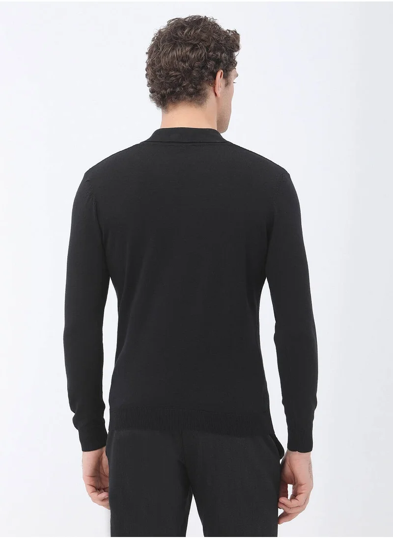 Kip Black Polo Neck Wool Blend Knitwear