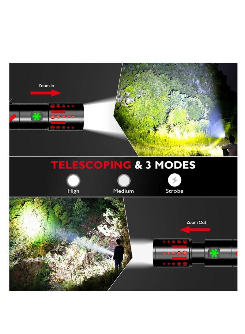 Fast Rechargeable Flashlights for Home, Tactical Flashlights High Lumens 20000, 3 Modes Zoomable Waterproof Mini Flashlight, Powerful LED Flash lights for Camping, Hiking (Battery Include) - Image 3