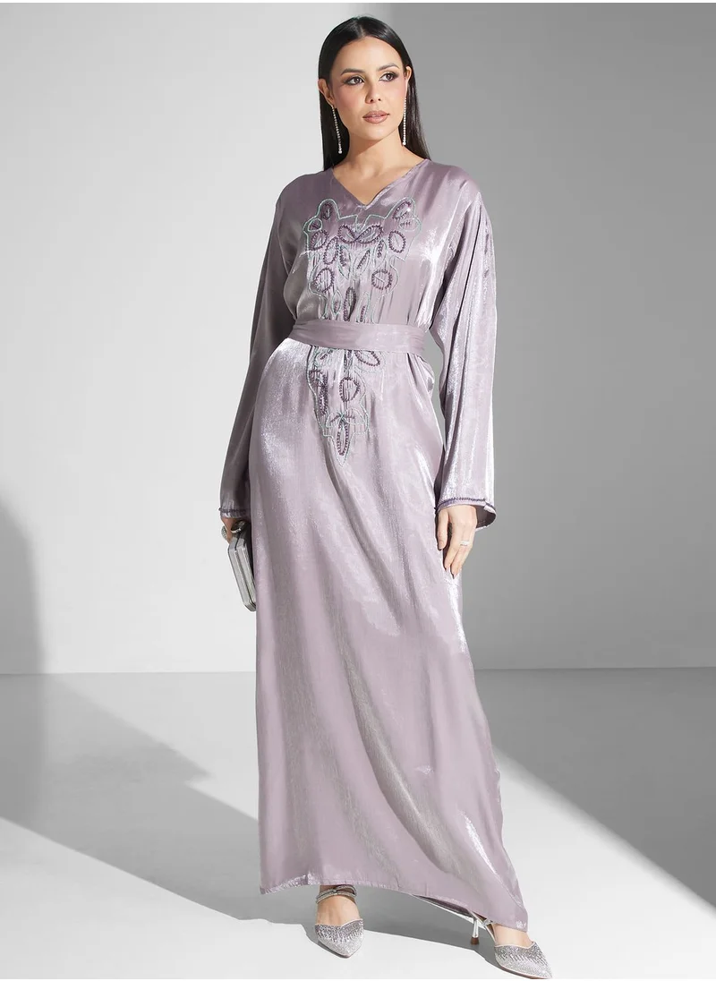 hayas closet Embellished Belted Jalabiya
