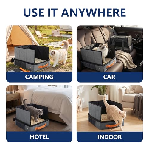 MORAIS Portable Travel Litter Box for Cats, 17.7"×13.5"×11" Collapsible Cat Litter Box with Lid, Leak-Proof Cat Litter Pan for Car Hotel Airplane, Waterproof & Easy to Carry- Gray - Image 3