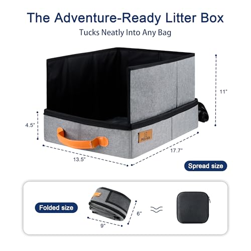 MORAIS Portable Travel Litter Box for Cats, 17.7"×13.5"×11" Collapsible Cat Litter Box with Lid, Leak-Proof Cat Litter Pan for Car Hotel Airplane, Waterproof & Easy to Carry- Gray - Image 2