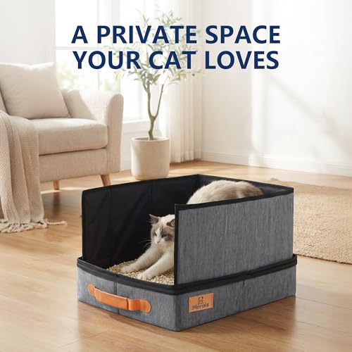 MORAIS Portable Travel Litter Box for Cats, 17.7"×13.5"×11" Collapsible Cat Litter Box with Lid, Leak-Proof Cat Litter Pan for Car Hotel Airplane, Waterproof & Easy to Carry- Gray - Image 5