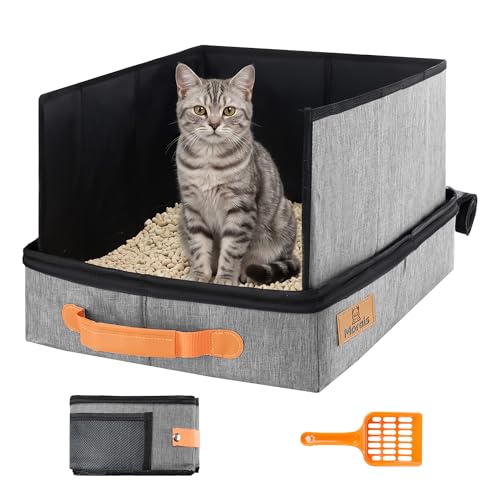 MORAIS Portable Travel Litter Box for Cats, 17.7"×13.5"×11" Collapsible Cat Litter Box with Lid, Leak-Proof Cat Litter Pan for Car Hotel Airplane, Waterproof & Easy to Carry- Gray - Image 1