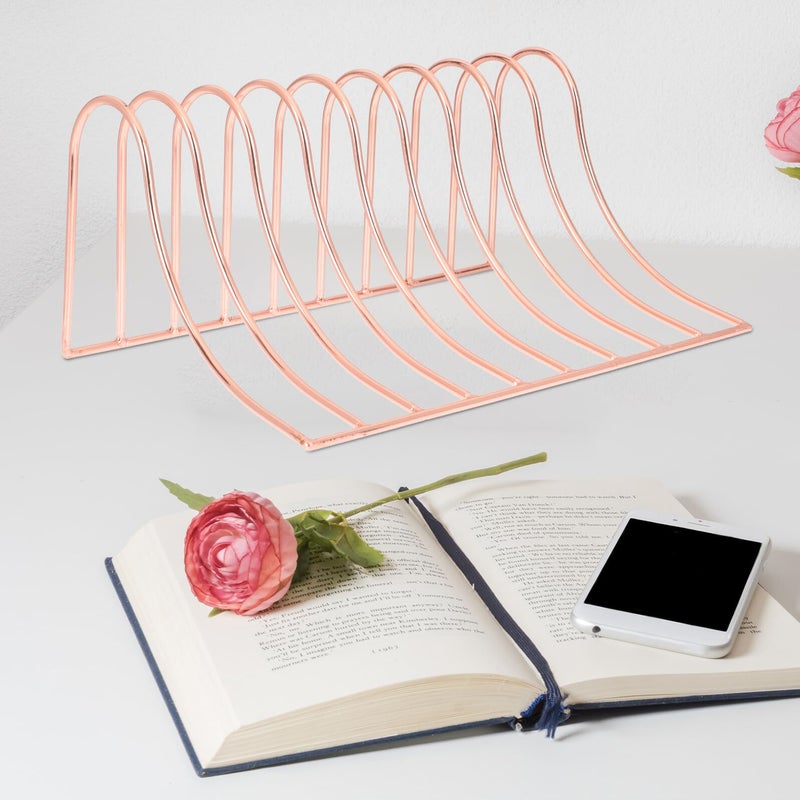 Metal Bookend Organizer S Shaped Desktop Rack Golden Finish Smooth Edges Prevent Book Slippage - Image 3