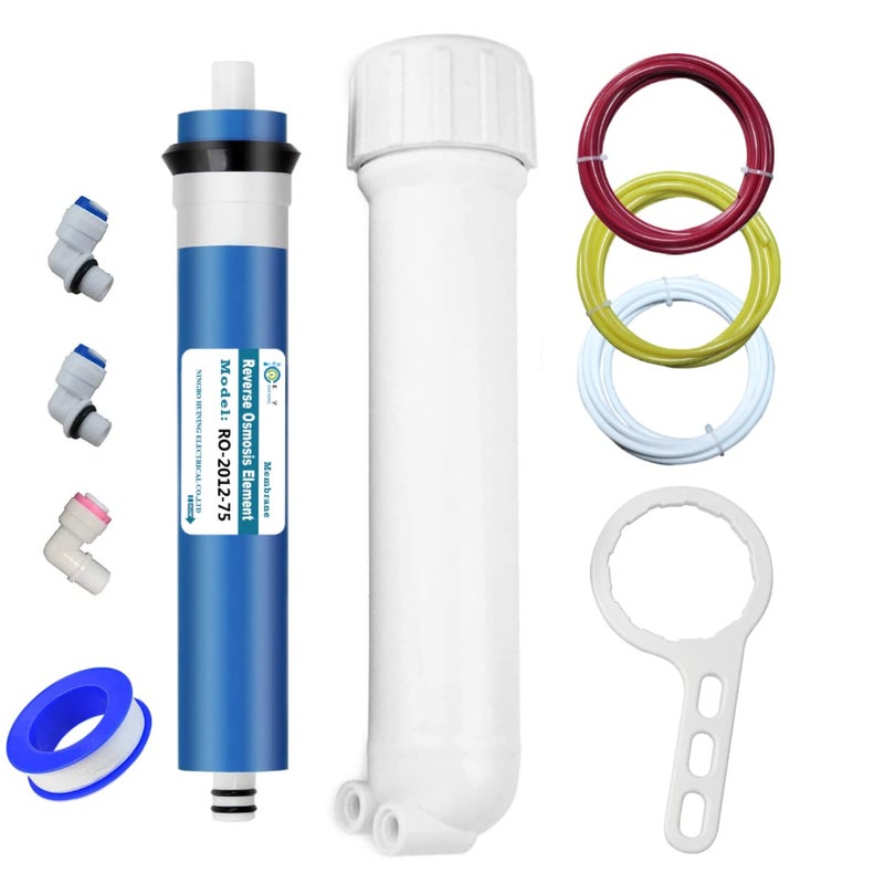 Huining Reverse Osmosis Membrane RO Membrane Housing Kit with 14 Quick ConnectorCheck valveWater PipeWrench Whole Set for Residential Household Hospital Water Filtration System 75GPD