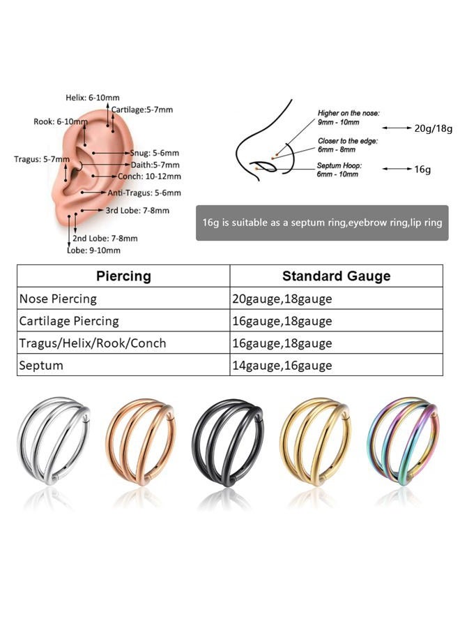 Lantine Triple Stack Nose Rings Hoop Stainless Steel Helix Cartilage Earring Cute Hinged Segment Tragus Daith Piercing Jewelry - Image 5