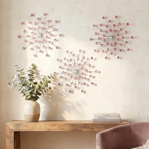 ZEXUIRU 3 Set Silver Starburst Wall Art for Home Decor Metal Bling Crystal Rhinestones Sunburst Wall Decor Sparkling Rhinestone Art Accent Silver 13in - Image 1