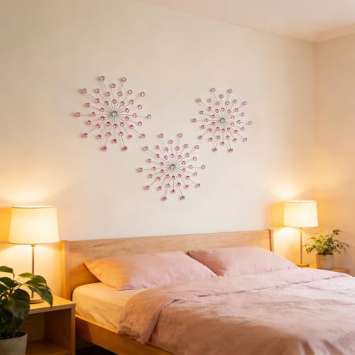 ZEXUIRU 3 Set Silver Starburst Wall Art for Home Decor Metal Bling Crystal Rhinestones Sunburst Wall Decor Sparkling Rhinestone Art Accent Silver 13in - Image 3