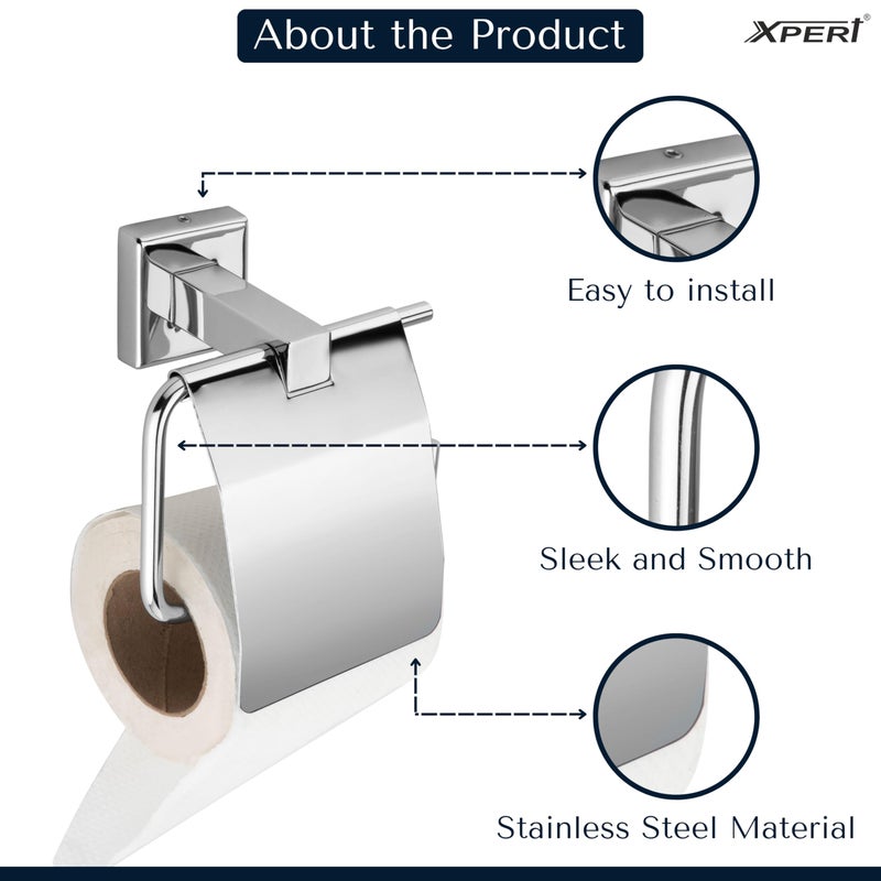 Xpert Square Paper Tissue Roll Holder for Bathroom by Xpert, Pack of 1 - Toilet Tissue Holder & Bathroom Tissue Holder, Made of Stainless Steel. Toilet roll Holder for Bathroom - Image 2