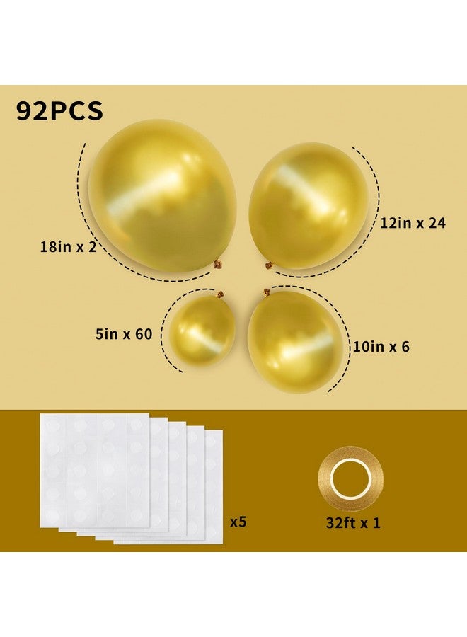 RUBFAC 92pcs Metallic Gold Balloons Chrome Gold Balloon Different Sizes 18 12 10 5 Inch Gold Latex Balloons for Happy New Year Decorations 2024 Birthday Party Graduation - Image 2