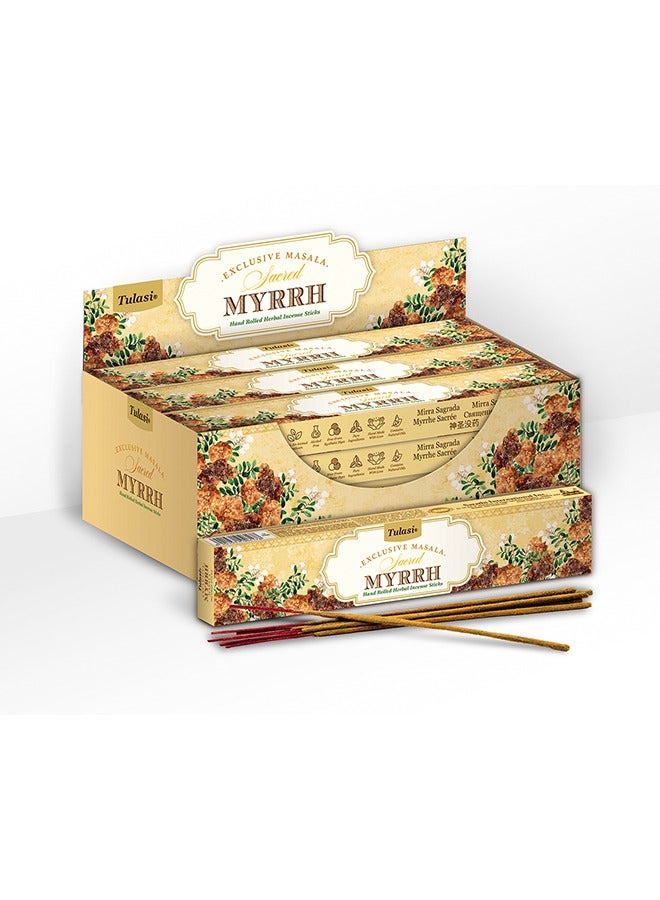 Tulasi Sacred Myrrh  15g Masala Agarbathi Incense Pack of 12  - Image 1
