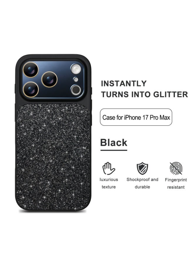 HaDoii Slim Case for iPhone 17 Pro Max, Glitter Bling Sparkle Women Girls Phone Case with Camera Lens Film & Full Button Coverage, Shockproof Heavy Duty Protection Electroplated Cover, Black - Image 1