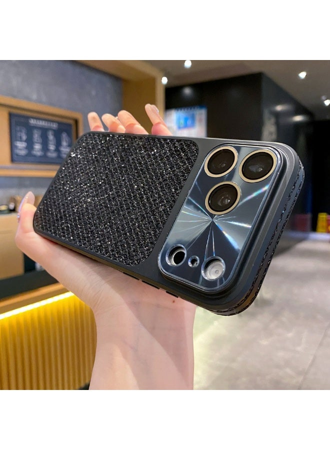 HaDoii Slim Case for iPhone 17 Pro Max, Glitter Bling Sparkle Women Girls Phone Case with Camera Lens Film & Full Button Coverage, Shockproof Heavy Duty Protection Electroplated Cover, Black - Image 5