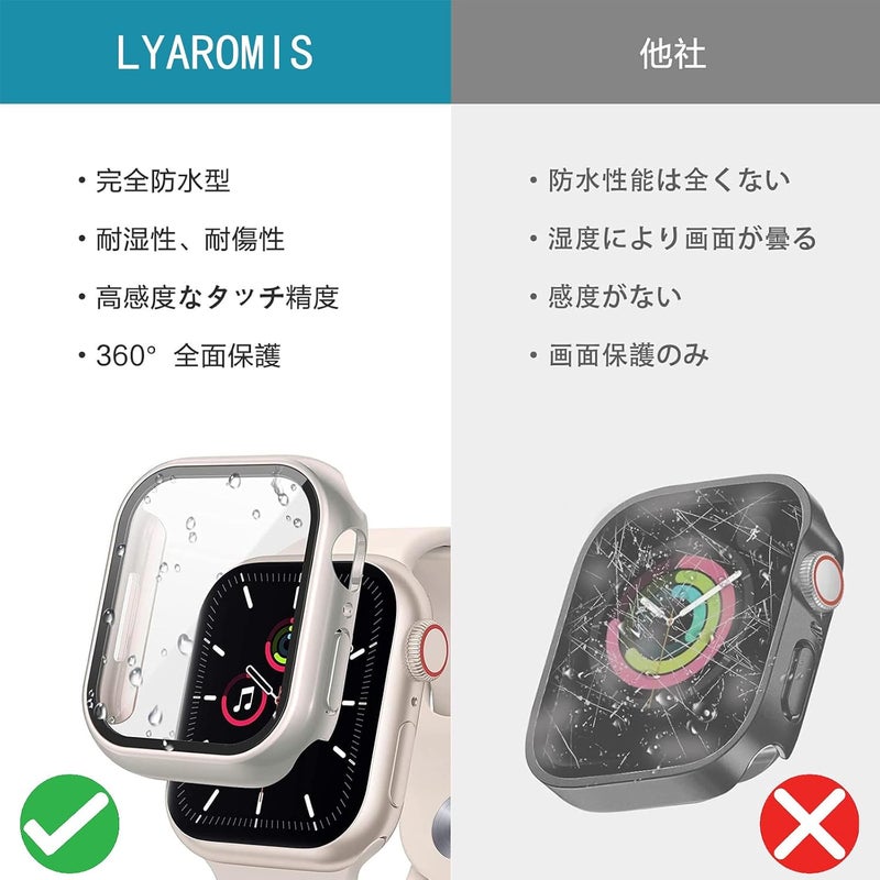 LYAROMIS عبوة مكونة من 4 حالات لساعة Apple Watch، غطاء واقي مقاوم للصدمات مزود بحامي شاشة من الزجاج المقوى، مناسب للسلسلات 9/8/7/SE/6/5/4/3/2/1 (الألوان: أسود، شفاف، أزرق داكن، أخضر داكن، 41 مم) - Image 3
