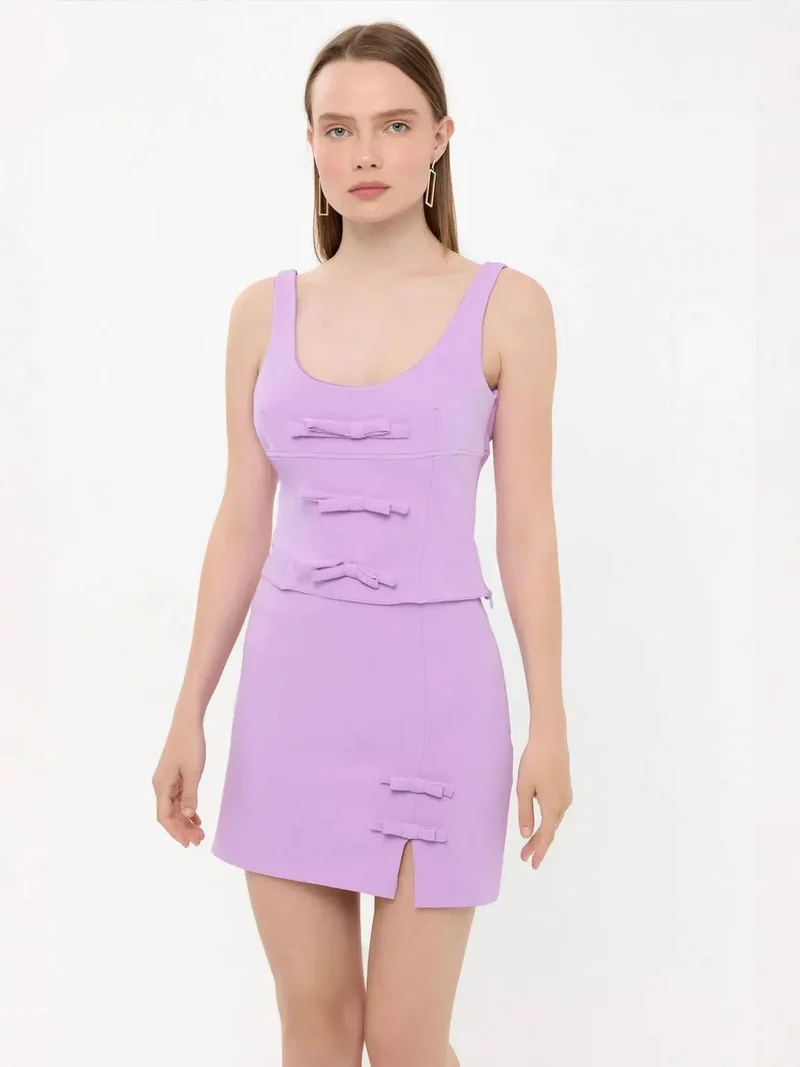 HICCUP High-Waist Woven Mini Skirt with Bow Detail