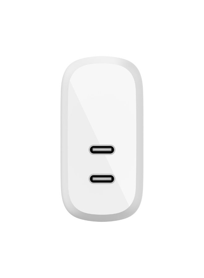 بيلكين شاحن حائط بتقنية USB Type C PD بقدرة 40 واط من Belkin (منافذ USB-C مزدوجة 20 واط لكل منفذ، يدعم  Power Delivery للشحن السريع لأجهزة iPhone 15/15 Plus و14 و14 Pro و14 Pro Max وMini وiPad Pro وGalaxy) أبيض - Image 2