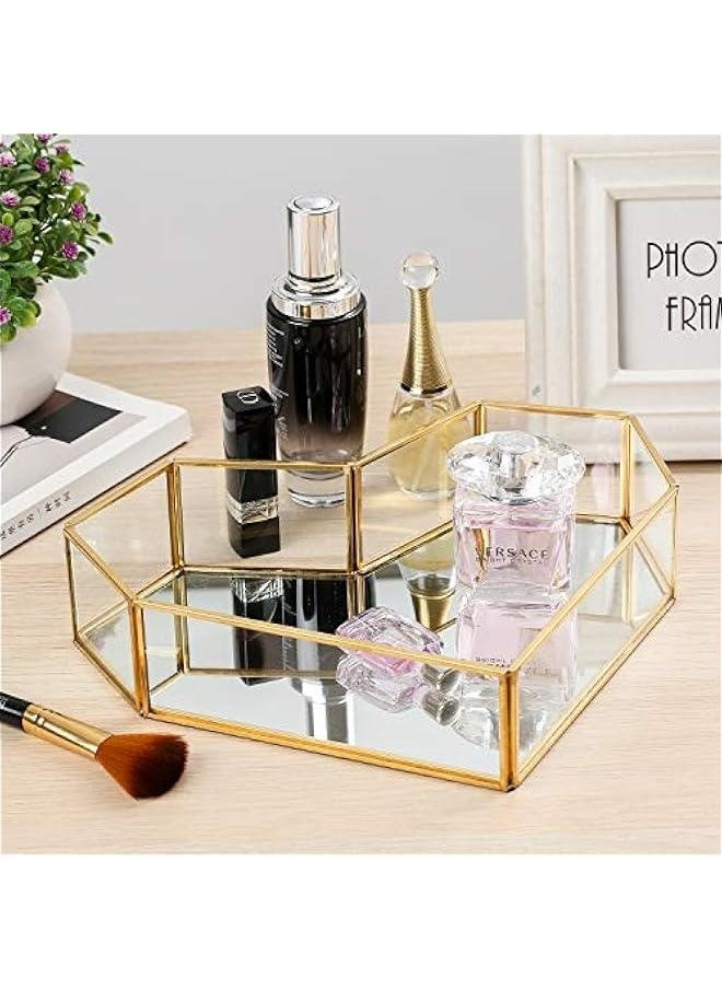 Decorative Makeup Vanity Trays, Crystal Mirrored Cosmetic Jewelry Toiletries Trinket Home Decor Tray Handmade Glass Ornate Perfume Tray for Dresser Bedroom Bathroom Restaurant Hotel (Heart Shape)  - Image 5