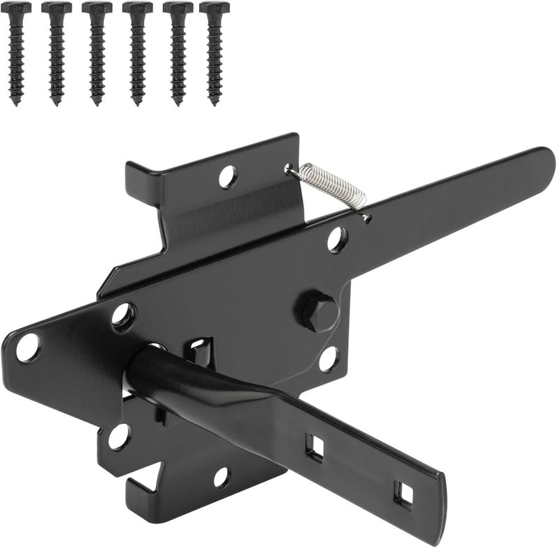 HILLMASTER Heavy Duty Self-Locking Gate Latch for Wooden Fence, Post Mount Automatic Gate Lock Gravity Door Latch Hardware for Secure Pool, Outdoor Garden, Metal Gates Vinyl Fences, Black Finish - Image 1