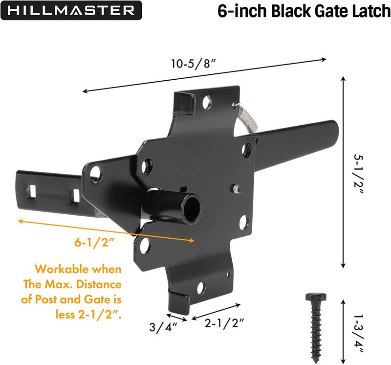HILLMASTER Heavy Duty Self-Locking Gate Latch for Wooden Fence, Post Mount Automatic Gate Lock Gravity Door Latch Hardware for Secure Pool, Outdoor Garden, Metal Gates Vinyl Fences, Black Finish - Image 4