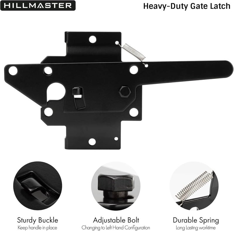 HILLMASTER Heavy Duty Self-Locking Gate Latch for Wooden Fence, Post Mount Automatic Gate Lock Gravity Door Latch Hardware for Secure Pool, Outdoor Garden, Metal Gates Vinyl Fences, Black Finish - Image 2