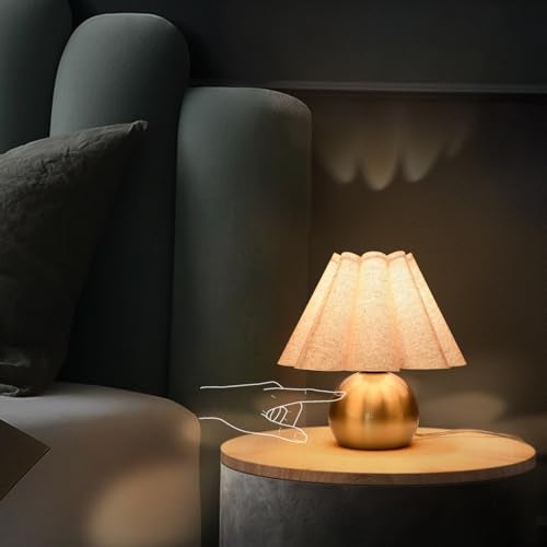 Ziqqeelam Gold Small Touch Control Table Lamp for Bedroom, Brass Gold Bedside Lamps for Nightstand, Cute Mini Small Table Lamps for Small Spaces with Scalloped Shade for Kitchen Counter, Bookshelf, Living Room - Image 4