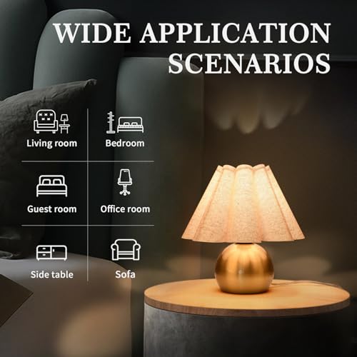 Ziqqeelam Gold Small Touch Control Table Lamp for Bedroom, Brass Gold Bedside Lamps for Nightstand, Cute Mini Small Table Lamps for Small Spaces with Scalloped Shade for Kitchen Counter, Bookshelf, Living Room - Image 2